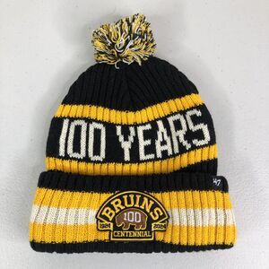 Boston Bruins Beanie 47 Bering Centennial 100 Year Black Cuffed Pom Knit Hat New